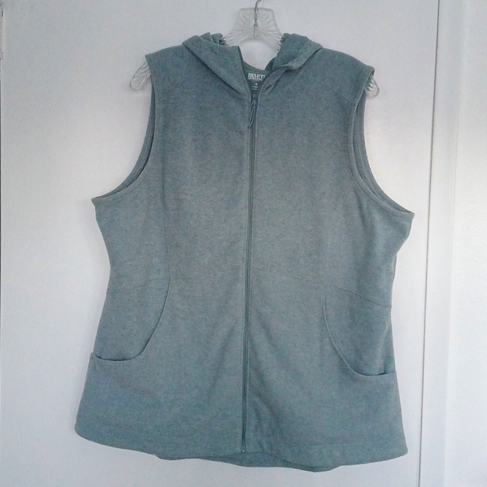 Duluth Trading Heather Soft Blue-Green Fleece Zip Front Hooded Vest. Sz XL EUC